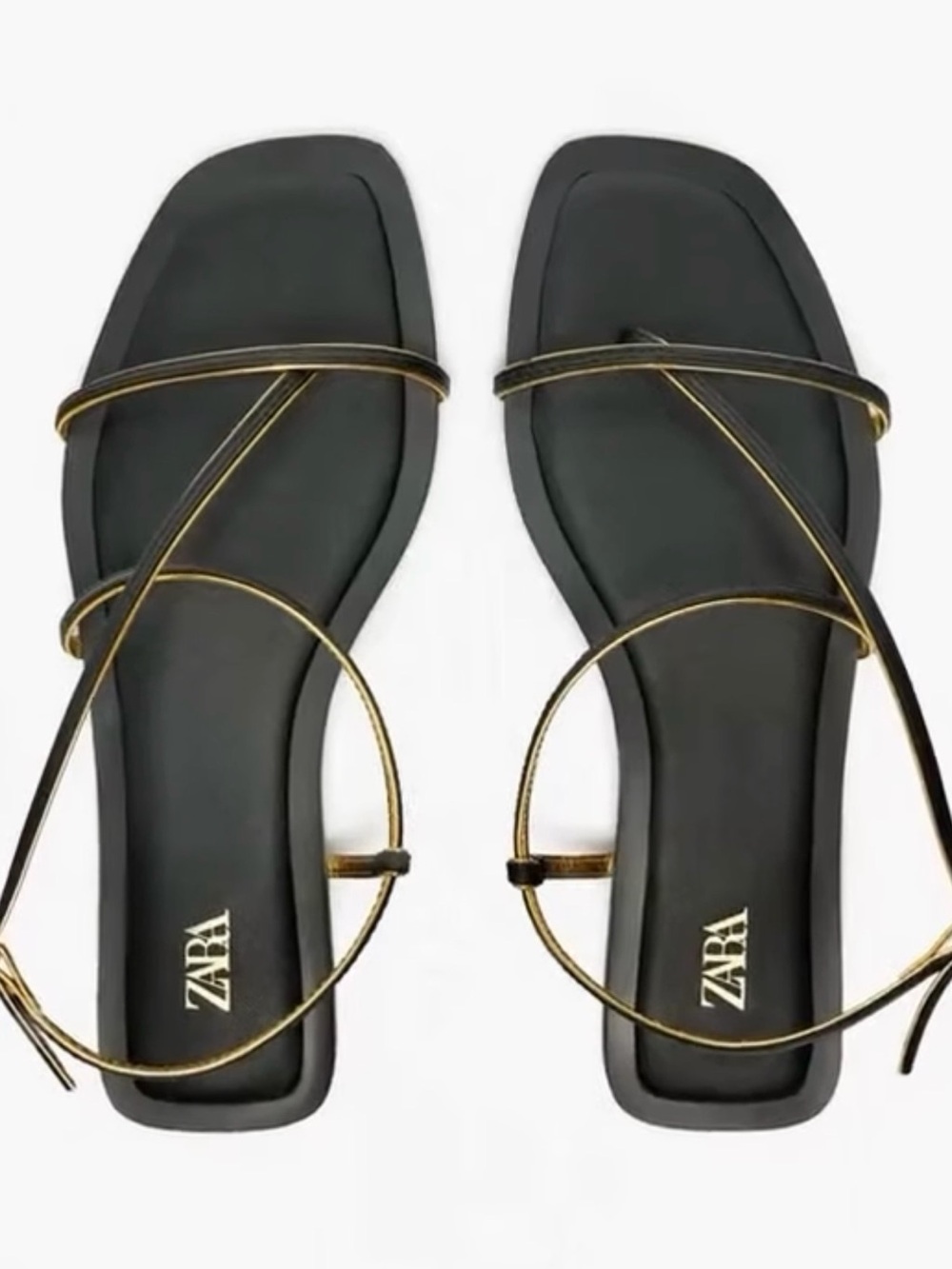Zara Black Strappy Flat Square Toe Shoes Sandals